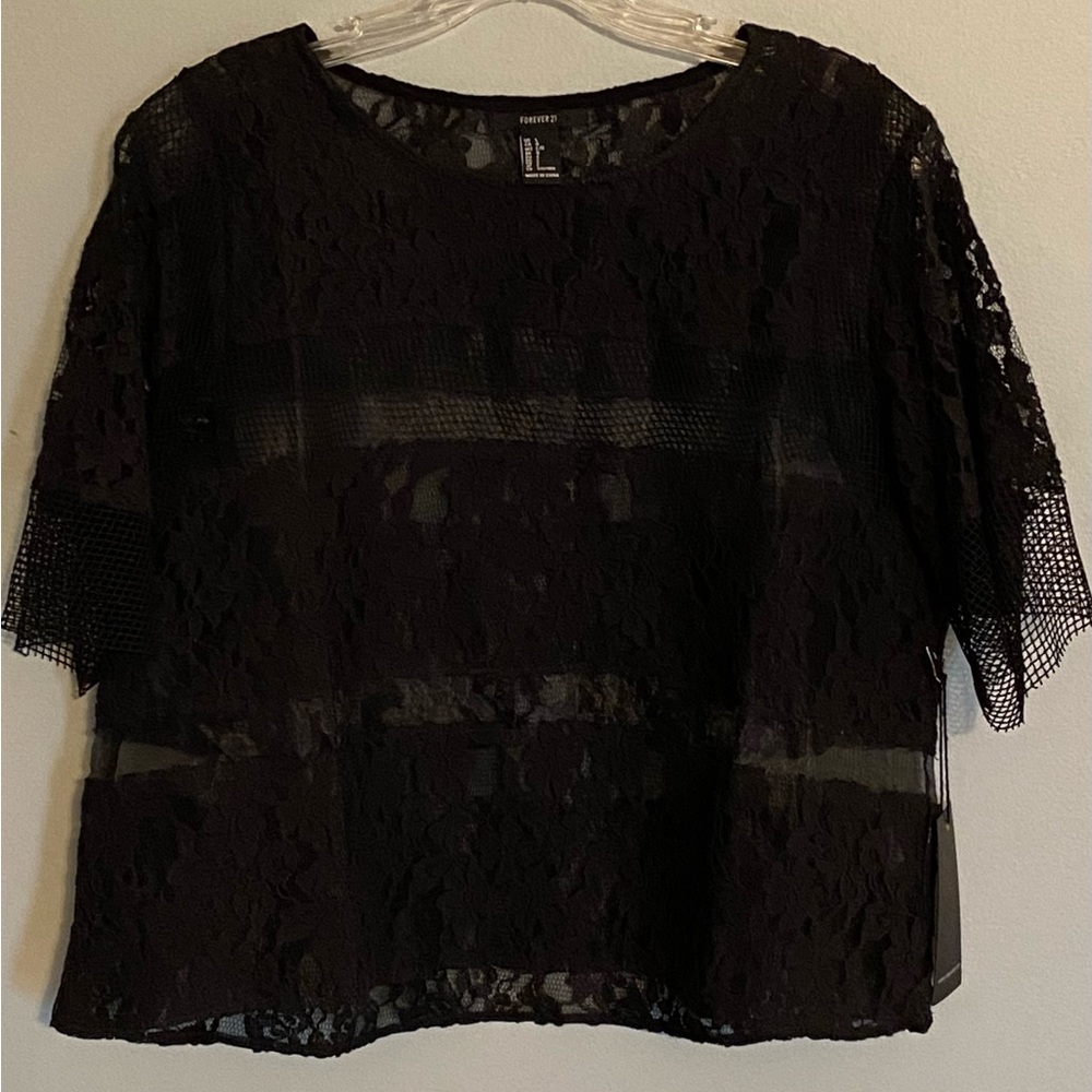 Forever 21 Black Lace Panel Blouse